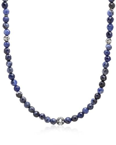 Nialaya Beaded Necklace With Faceted Dumortierite And Silver - Blue