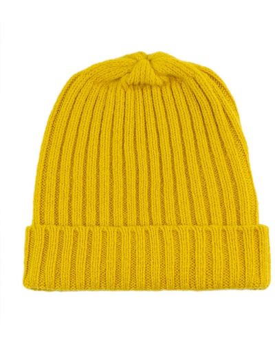 Paul James Knitwear Lambswool Ribbed Beanie - Yellow