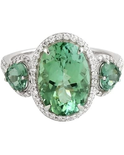 Artisan 18k White Gold With Diamond & Oval Green Tourmaline Ring