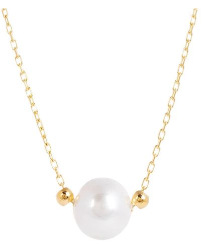 Amadeus Laura Gold Chain Necklace With Single White Pearl - Metallic
