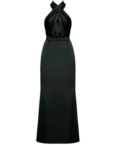 UNDRESS Aliur Long Satin Evening Dress - Black
