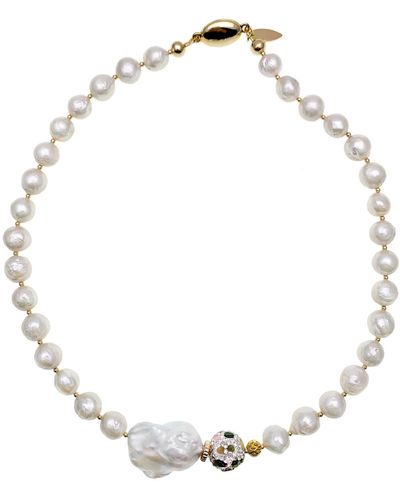 Farra Irregular Pearls With Baroque Pearls & Rhinestones Necklace - Multicolor