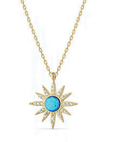 Spero London Blue Opal Sun Sterling Silver Necklace - Metallic