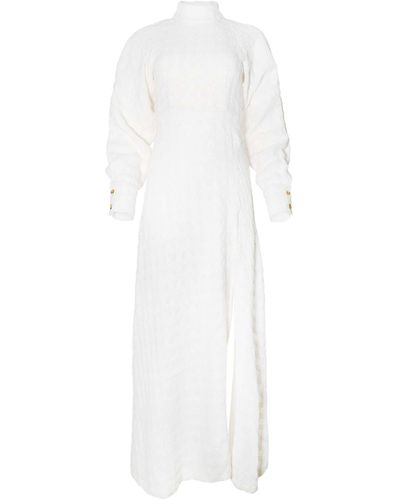 ADIBA Pearl Long Sleeve Maxi Tweed Dress - White