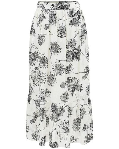 Smart and Joy Long Skirt With Linear Print And Ruffles - Gray
