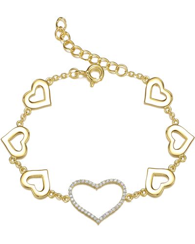 Genevive Jewelry Rachel Glauber Yellow Gold Plated With Cubic Zirconia Heart Halo Charm Bracelet - Metallic