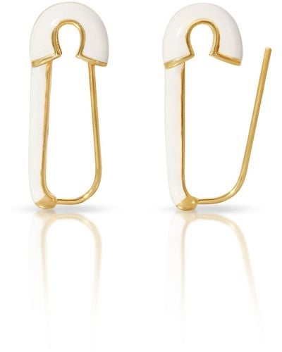 Essentials Enamel Safety Pin Earrings - White