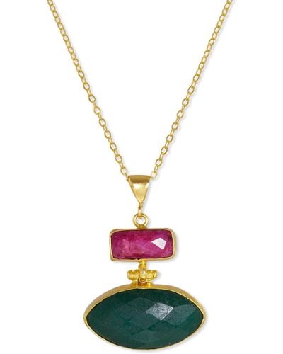Ottoman Hands Innana Ruby And Emerald Pendant Necklace - White