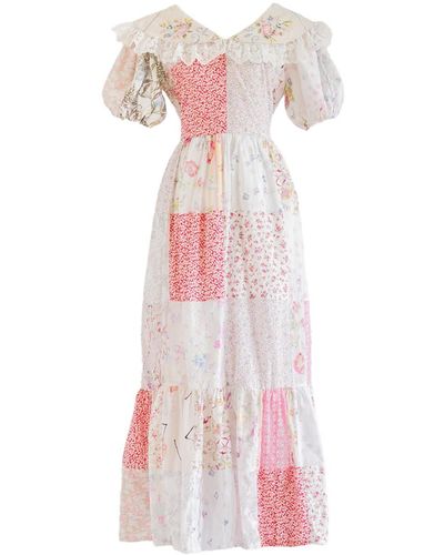 Sugar Cream Vintage Re-design Upcycled Flap Collared Maxi Dress - Pink
