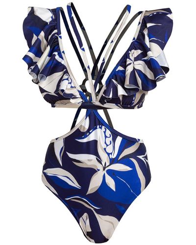Cliché Reborn Mexico Cutout Ring Detail One Piece Swimsuit With Frill Trim - Blue