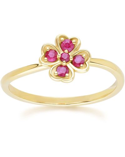 Gemondo Gardenia Round Ruby Clover Ring In Yellow Gold - Pink
