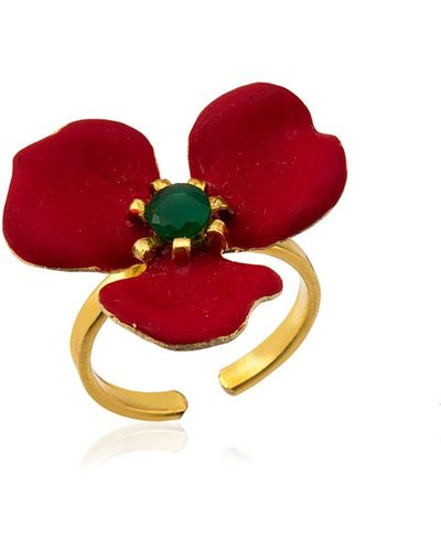 Milou Jewelry Petal Flower Adjustable Ring - Red