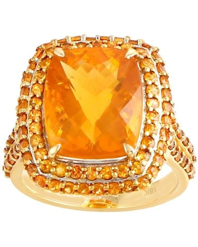Artisan Opal Fire Garnet Mandarin Cocktail Orange Rings Handmade 18k Gold