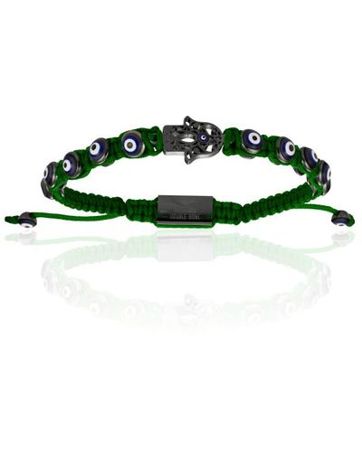 Double Bone Bracelets Black Pvd Hamsa Hand With Military Polyester Bracelet - Green