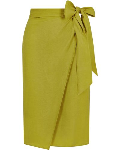 Femponiq Linen & Cupro-blend Bow Tie Wrap Skirt - Green
