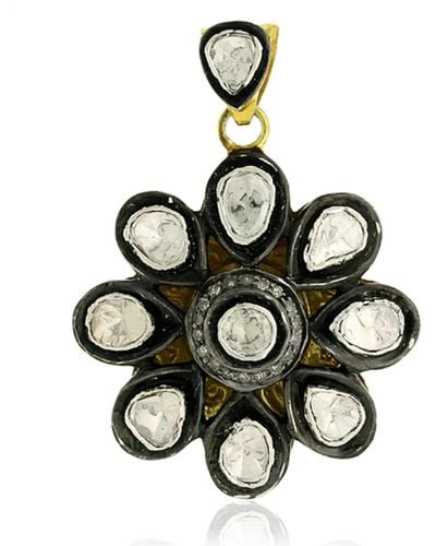 Artisan Pave Diamond 14k Gold 925 Sterling Silver Necklace Pendant Jewelry - Green