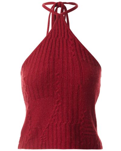 Fully Fashioning Ruby Freya Cable Wool Knit Halter Top - Red