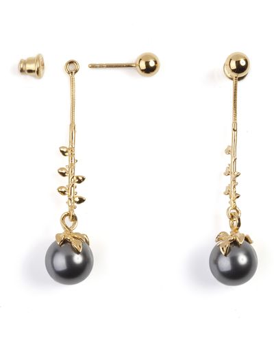 Kasun Drop Dark Gray Pearl Earrings - Metallic