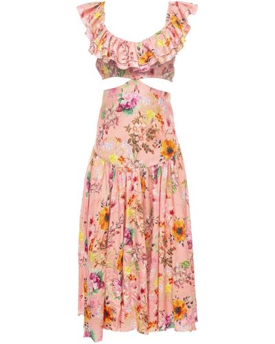Vasiliki Atelier Mia Poplin Midi Dress Floral - Pink