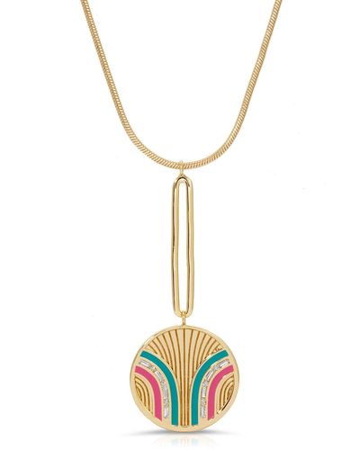 Glamrocks Jewelry South Beach Pendulum Necklace- Teal/fuchsia - Multicolor