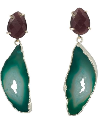 YAA YAA LONDON Sterling Silver Berry Gemstone Earrings - Green