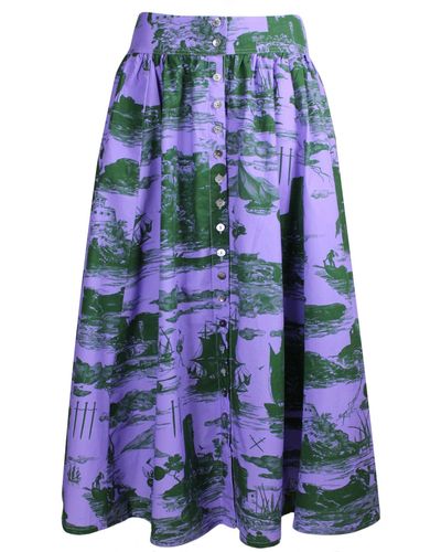 Klements Eddie Cotton Skirt Doomed Voyage Print In Violet & Deep Forest - Blue