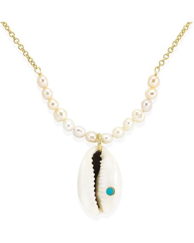 Vintouch Italy Turquoise & Cowrie Shell Necklace - Metallic