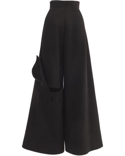 Julia Allert Wide Flared Trousers With Calla Flower - Black