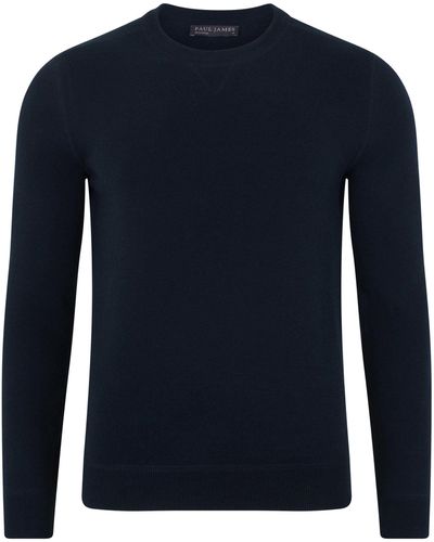 Paul James Knitwear S Midweight Cotton Beckham Knitted Sweatshirt - Blue