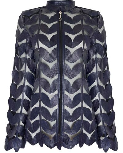 James Lakeland Leather Leaf Sheer Jacket Navy - Blue