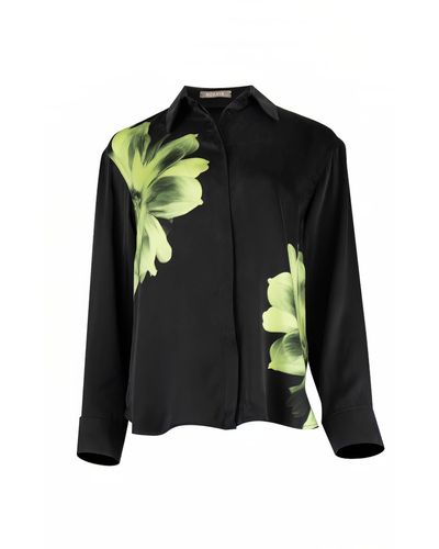 Nokaya Silk Dreamscape Pyjama Shirt Flower Print - Black
