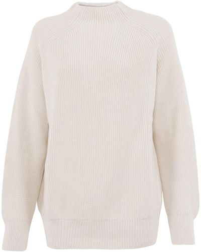 Paul James Knitwear Neutrals Pure Cotton High Neck Tamie Raglan Sweater - White