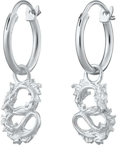 Lily Charmed Sterling Chinese Dragon Charm Hoop Earrings - White