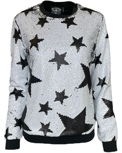 Any Old Iron White Sparkle Star Reversible Sequin Sweatshirt - Grey