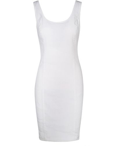 Haris Cotton Sleeveless Slim Fit Jersey Linen Blend Dress - White