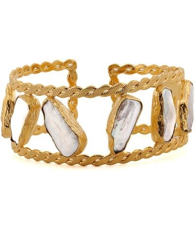 Ebru Jewelry Majestic Gold & Pearl Cuff Bracelet - Metallic