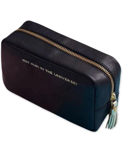 VIDA VIDA Black Leather Make-up Bag With Gold Tassel- Best Mum In The Universe - Blue