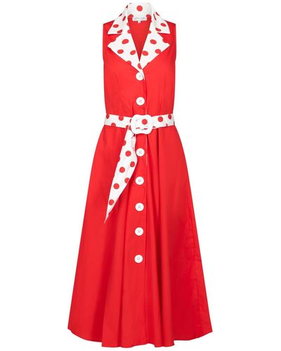 Deer You Adelaide Alluring Midi Dress In Red With White & Red Polka Dots
