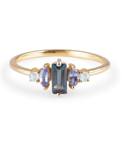 Zohreh V. Jewellery London Blue Topaz, Tanzanite & Moonstone Ring 9k Gold - White