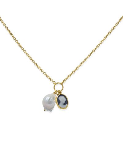 Vintouch Italy Cameo With A Pearl Necklace - Black