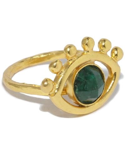 Ottoman Hands Esana Evil Eye Emerald Ring - Metallic