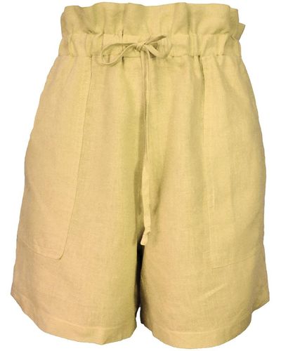 Larsen and Co Pure Linen Palma Shorts In Chartreuse - Yellow