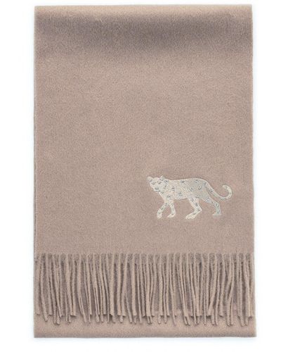 Jessie Zhao New York / Neutrals Cashmere Scarf With Leopard Embroidery - Brown