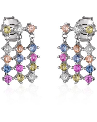 Spero London Colourful Rainbow Jeweled Sterling Cluster Stud Drop Earring - Metallic