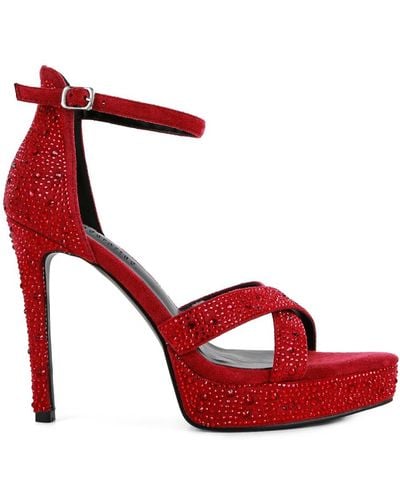 Rag & Co Regalia Burgundy Diamante Studded High Heel Dress Sandals - Red