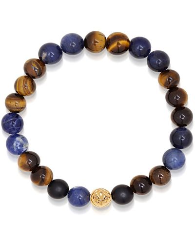 Nialaya Wristband With Blue Dumortierite, Brown Tiger Eye And Gold