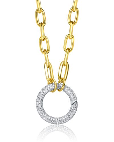 Genevive Jewelry Yellow Trendy Gold-plated Chain With Cubic Zirconia Dazzling Circle Pendant In Sterling Silver - Metallic