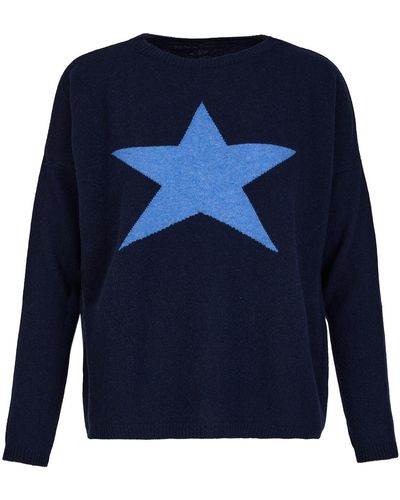 At Last Cashmere Mix Jumper In Navy With Star - Blue