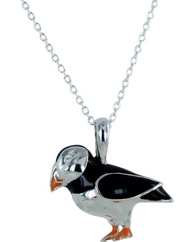 Reeves & Reeves Sterling Silver And Enamel Puffin Necklace - White