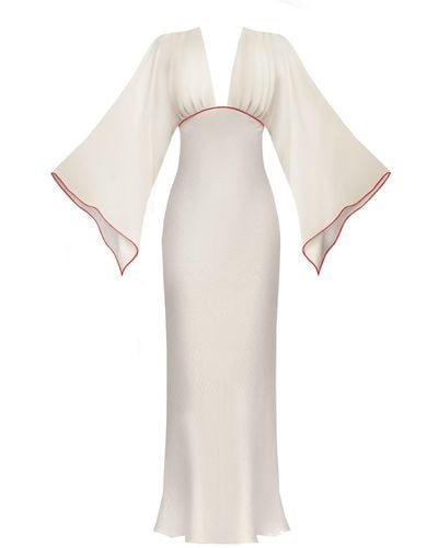 Lily Phellera Scarlett Kimono Gown In Alabastrine - White